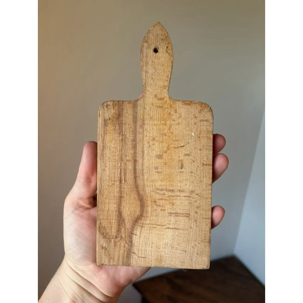 Small Vintage Wooden Cutting Board w/ Handle, Hanging Hole, Printed Novelty
